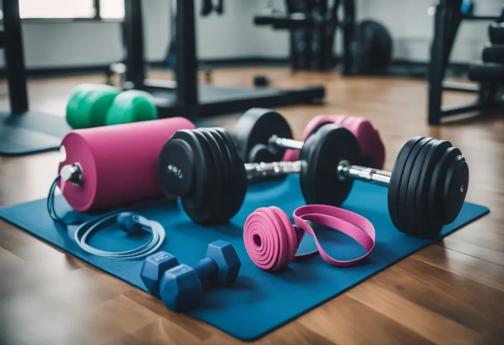 muscle burns fat workout - miscellaneous training equipment laying on the floor of a gym