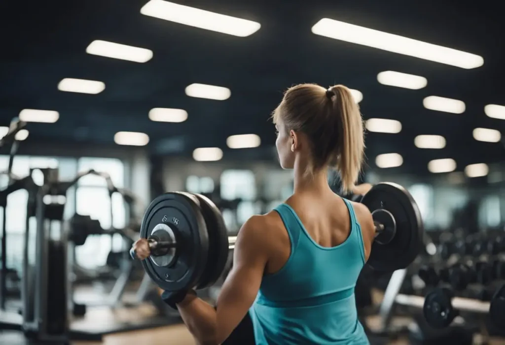 muscle burns fat workout - a woman curling a barbell in the gym