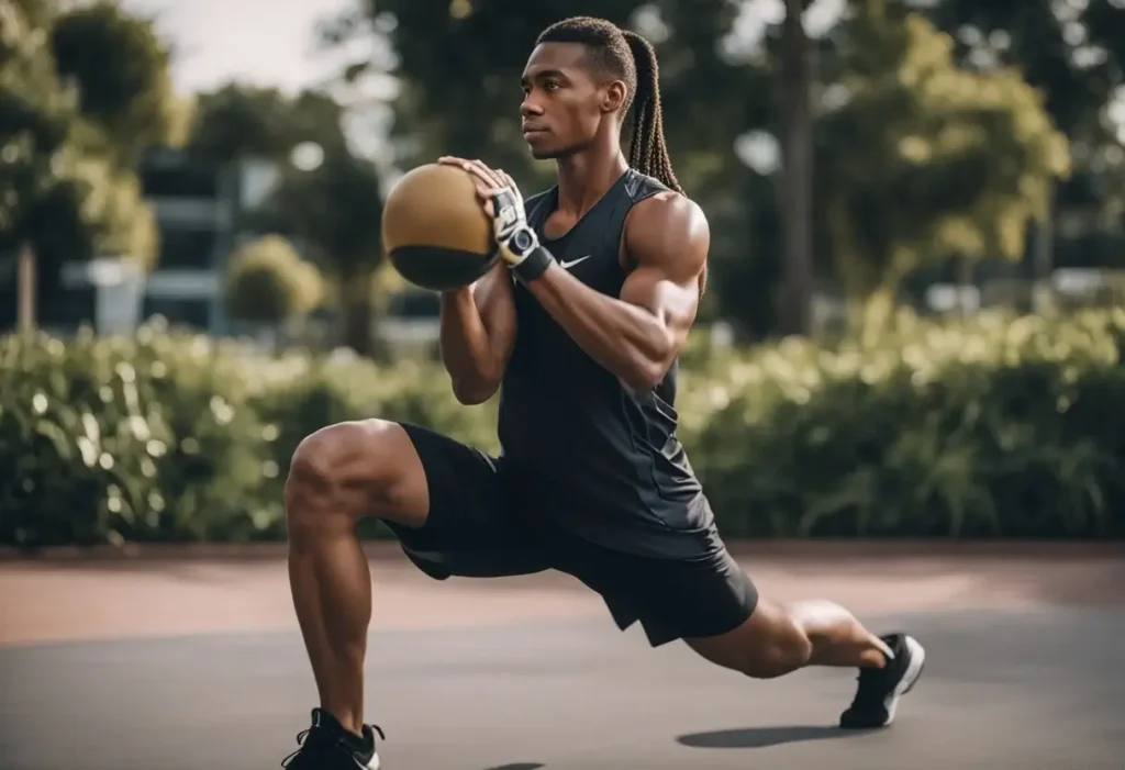 knee fat workout - a man is catching a ball during a lunge