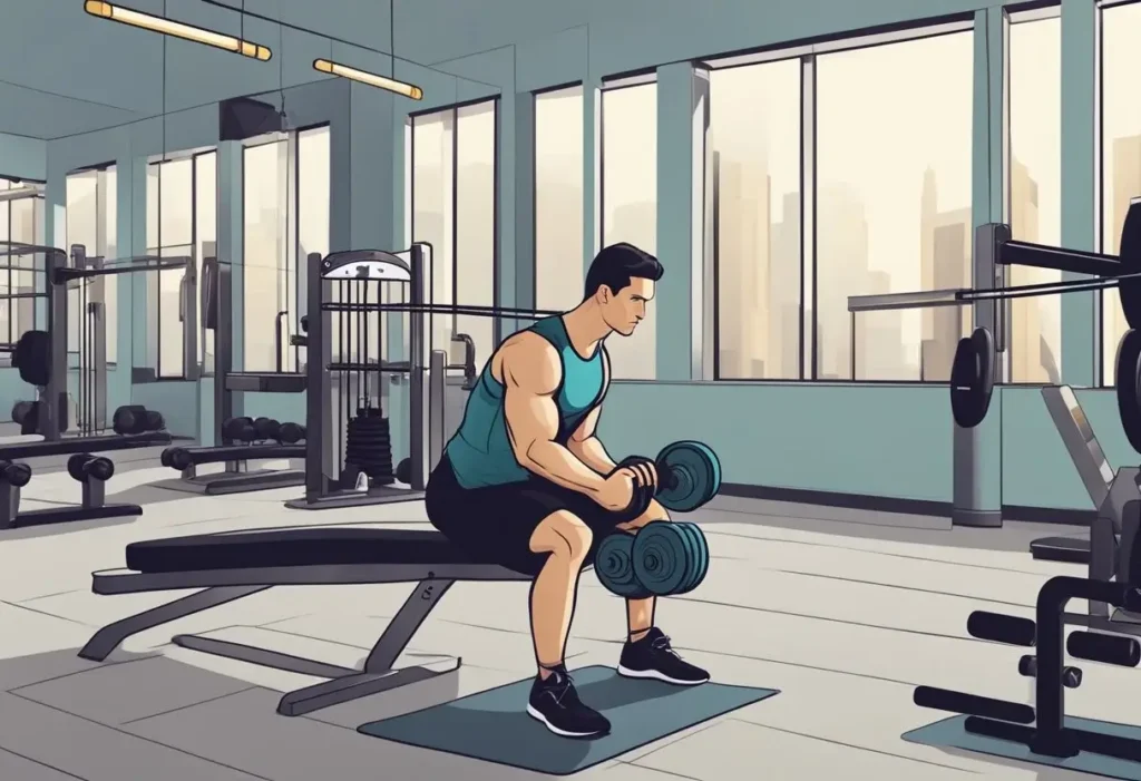 Chest Workout to Lose Chest Fat - an illustraded man doing a curling exercise