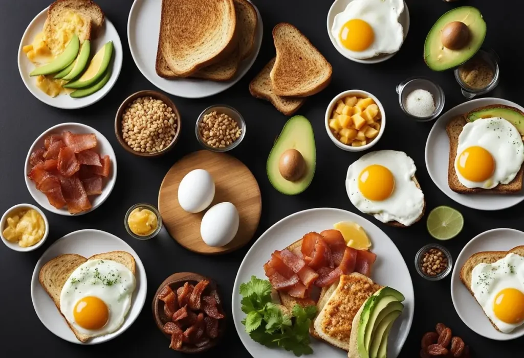 High Calorie Breakfast for weight gain - several breakfast options places on a dark background